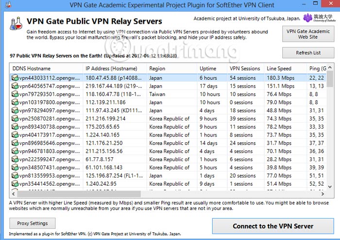 Danh sách Server VPN