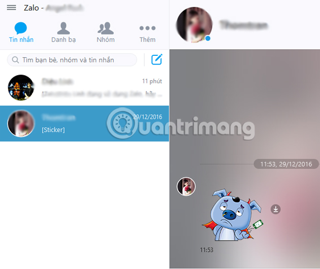 Chọn cuộc hội thoại Zalo