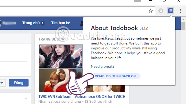 Tắt tiện ích Todobook trên Facebook