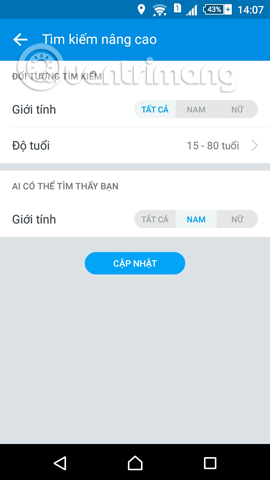 Các tiêu chí tìm bạn trên Zalo