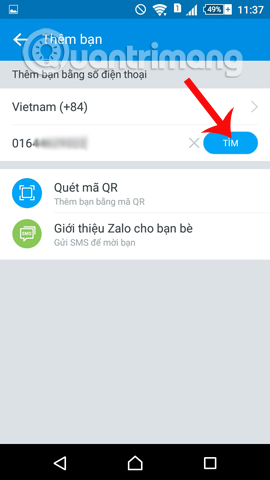 Nhập số điện thoại bạn bè 