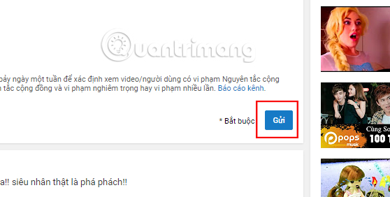 Gửi báo cáo video Youtube Gửi báo cáo video Youtube
