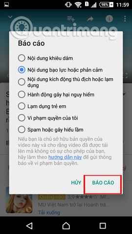 Gửi báo cáo video Youtube Gửi báo cáo video Youtube