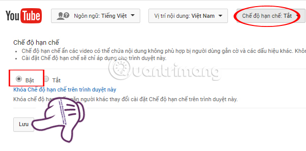 Chế độ hạn chế video trên Youtube 