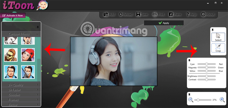 Công cụ chỉnh ảnh trên iToon