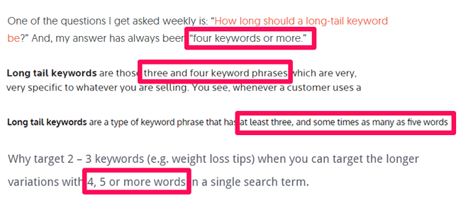 Từ khóa cái đuôi dài có thể chứa 3, 4 hoặc 5 từ Độ dài của Long Tail Keyword