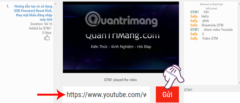 Gửi video YouTube lên nhóm ShareTube