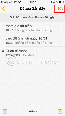 Chỉnh sửa ghi chú đã xóa iPhone