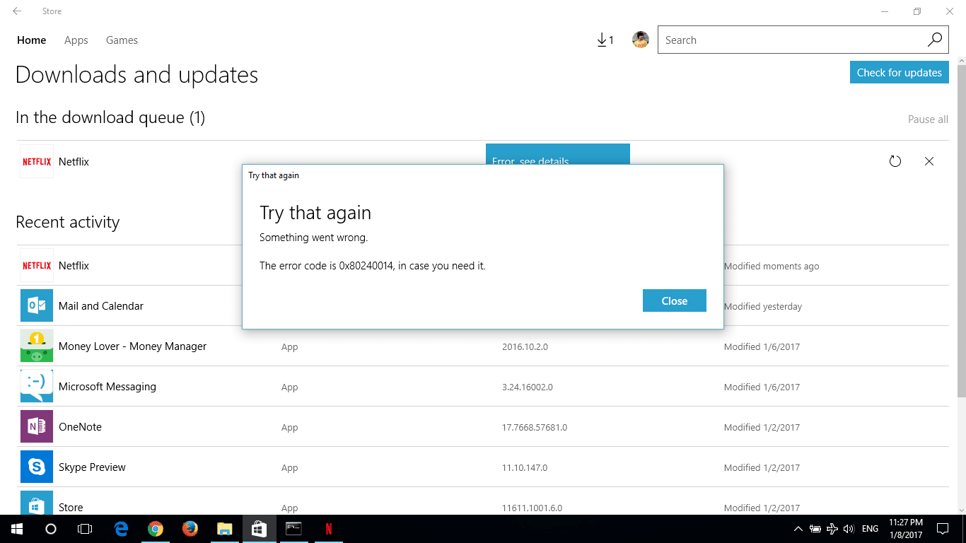 Sửa nhanh lỗi 0x80240014 trên Windows Store