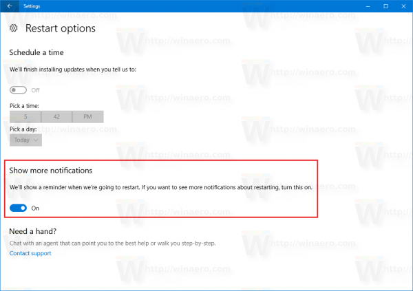 Kích hoạt Update Restart Notifications trên Windows 10