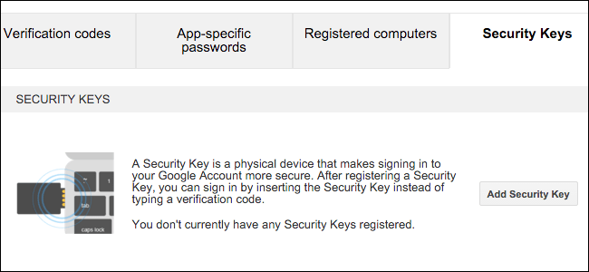 Chọn tab Security Keys