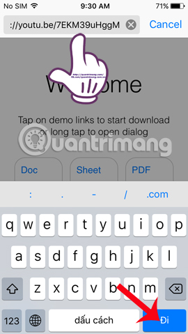 Paste URL video Youtube vào Browser and File Manager for Documents