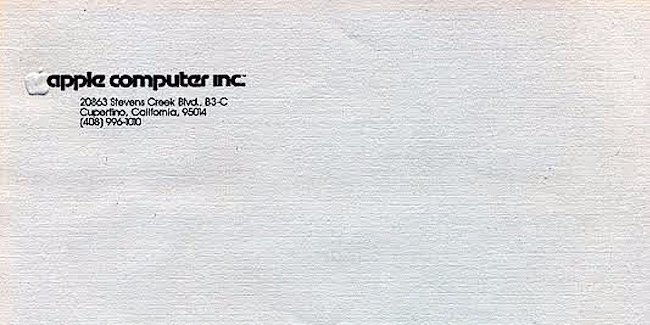 Letterhead đầu tiên của Apple được Johnson giữ lại.
