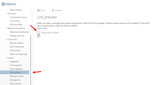 Vô hiệu hóa Link Preview trên Outlook Web