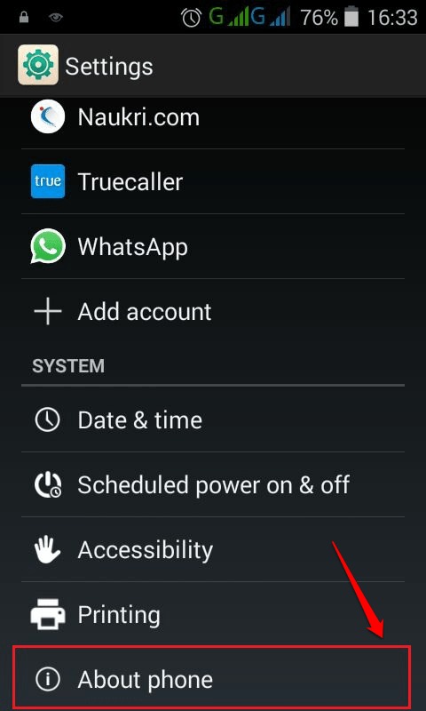 Chọn About Phone Chọn About Phone