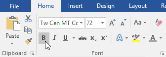 Chọn lệnh Bold (B), Italic (I) hoặc Underline (U)