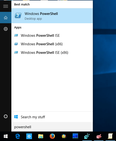 Nhập "powershell" vào khung Search