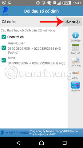 Cập nhật mã vùng mới 