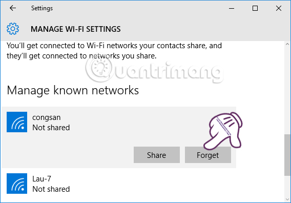 Xóa kết nối WiFi cũ trên Windows 10