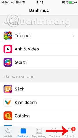 Nhấn chọn update ứng dụng App Store