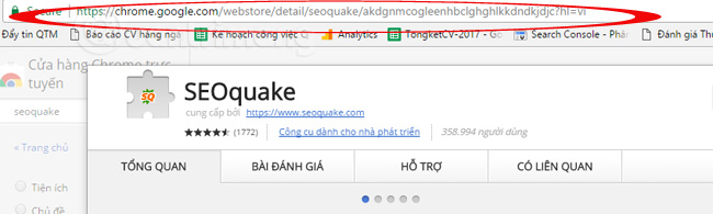 Copy địa chỉ tiện ích trên Chrome