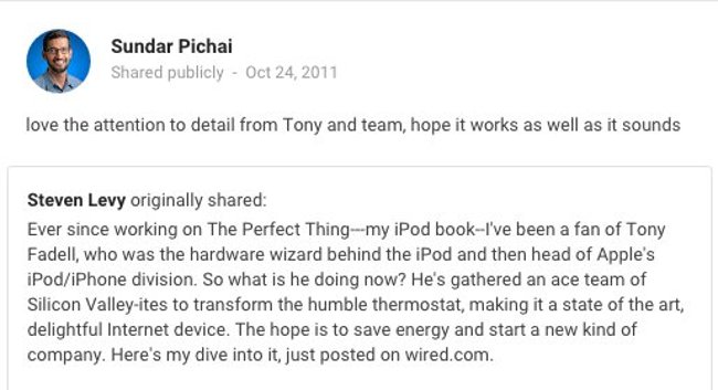 Dưới đây là một bài đăng của Pichai vào năm 2011