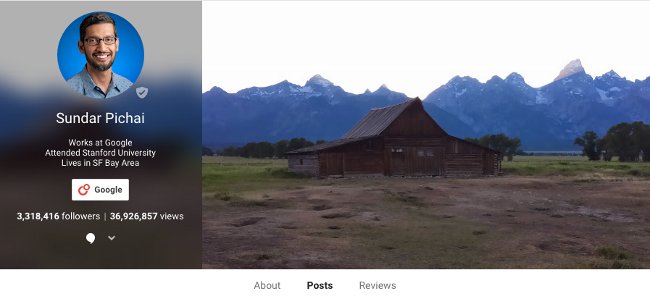Pichai sở hữu một trang Google+