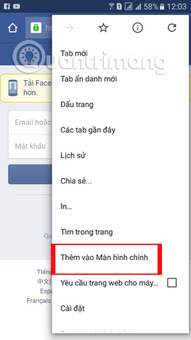 Thêm Facebook vào màn hình chính 