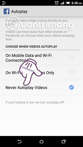 Tắt tự động phát video Facebook Android