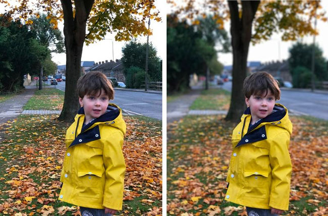 Chế độ thường (bên trái) và chế độ Portrait Mode (bên phải)