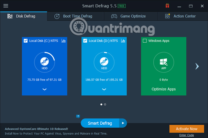 Giao diện phần mềm Smart Defrag