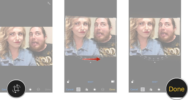 Chọn công cụ làm thẳng ảnh, chỉnh theo ý thích, nhấn Done