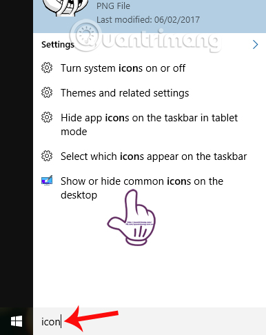 Tìm kiếm từ khóa icon trên Windows 10