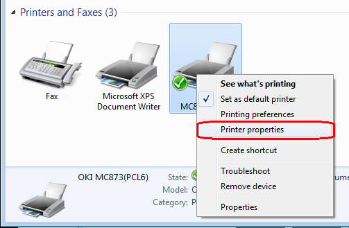 Chọn Printer Properties