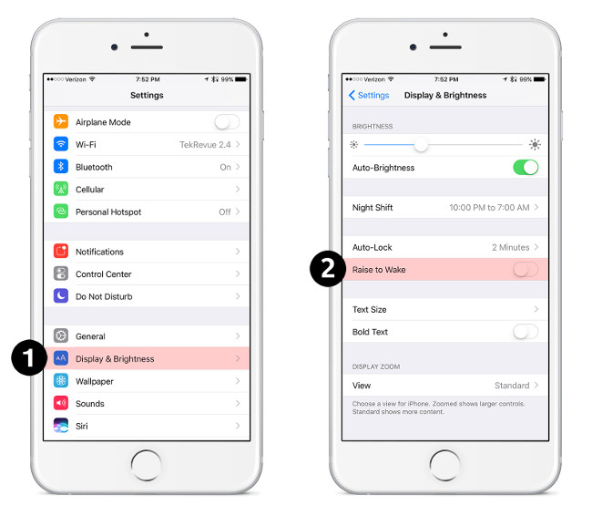 Tắt tính năng Raise to Awake