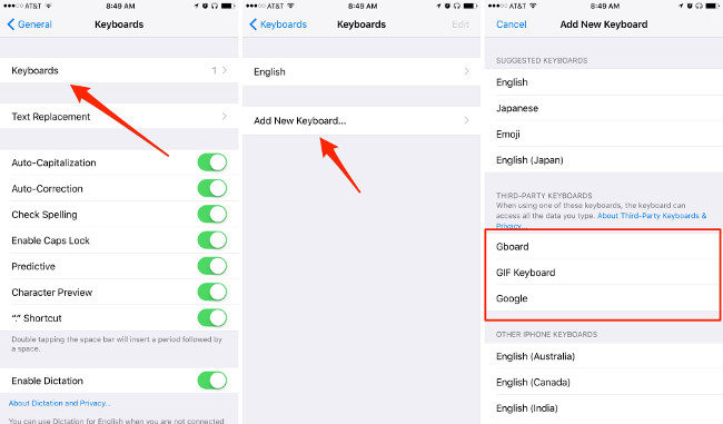 Sử dụng bàn phím của bên thứ ba