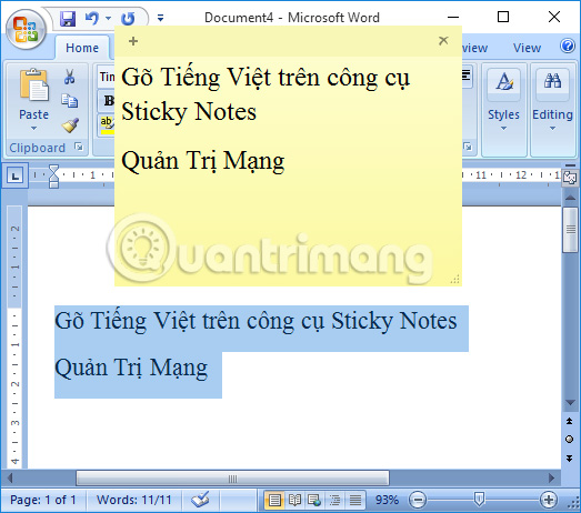 Gõ Tiếng Việt trên Sticky Notes