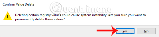 Đồng ý xóa font chữ trên Registry Editor 