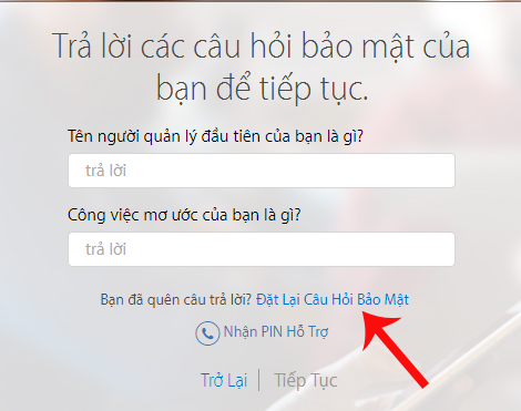 Đặt lại câu hỏi bảo mật