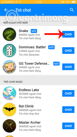 Chơi game Rắn săn mồi trên Messenger
