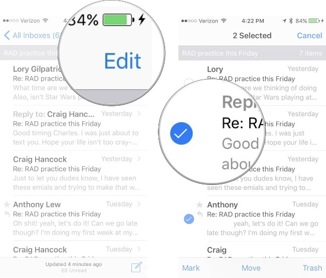 Nhấn Edit, chọn email muốn chuyển Nhấn Edit, chọn email muốn chuyển