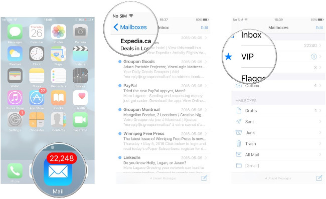 Vào Mail, nhấn Mailboxes, chọn mục VIP Vào Mail, nhấn Mailboxes, chọn mục VIP