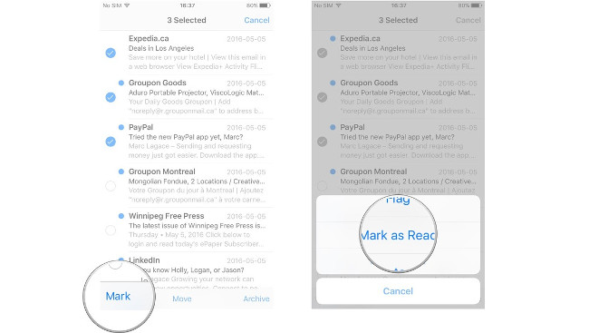 Nhấn Mark, chọn Mark as Unread Nhấn Mark, chọn Mark as Unread