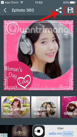 Lưu hình ảnh ghép trên Ephoto 360 