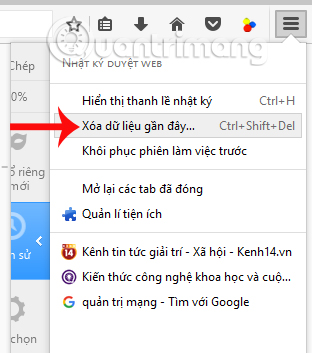 Xóa dữ liệu web gần đây trên Firefox