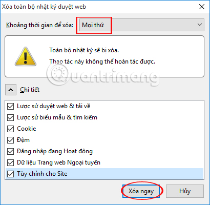 Xóa toàn bộ duyệt web trên Firefox
