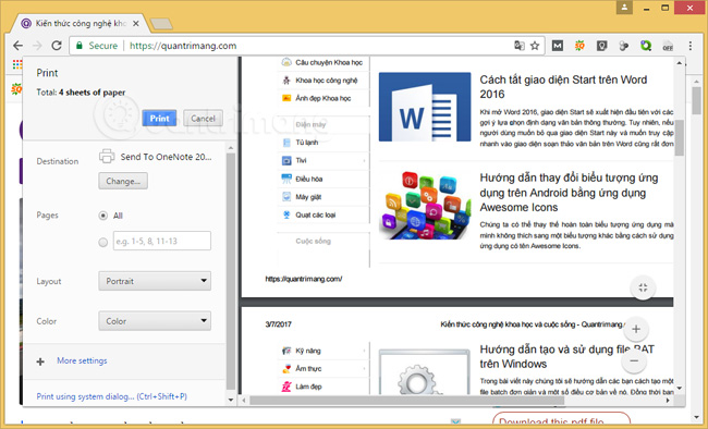 Xem trang web trước khi in trên Chrome