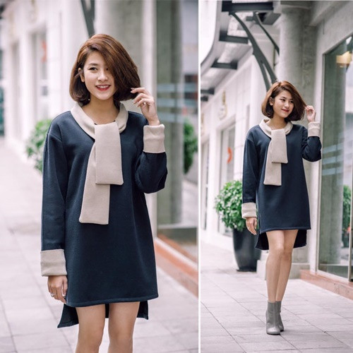 Đơn giản với chiếc váy nỉ kèm khăn mix cùng ankle boots Đơn giản với chiếc váy nỉ kèm khăn mix cùng ankle boots