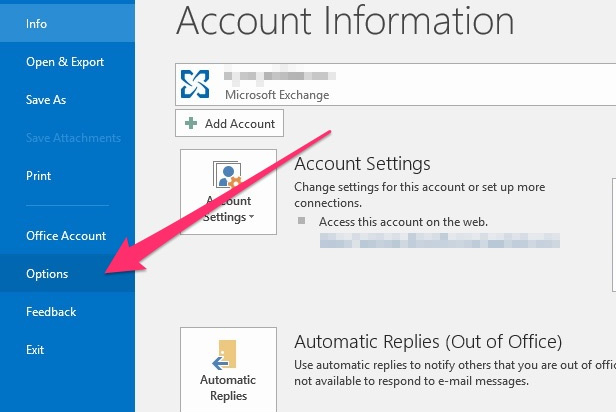 Nhấn vào tùy chọn Options
