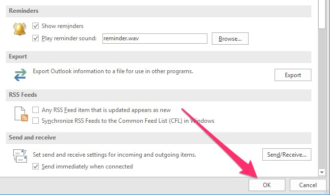Thay đổi thư mục xuất hiện trên Outlook
